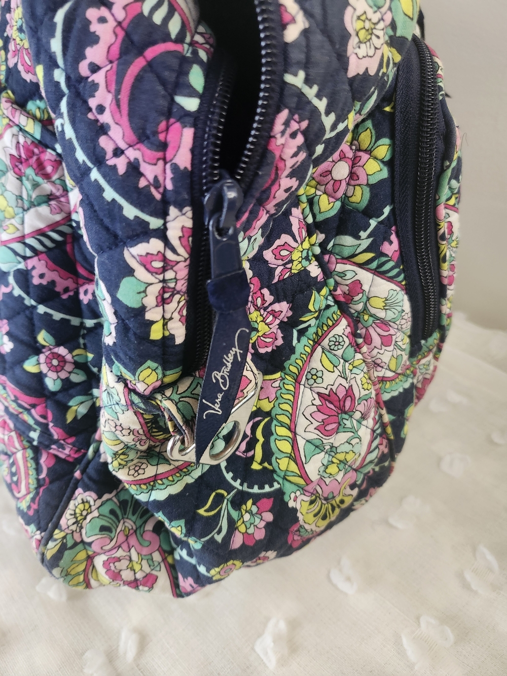 Vera Bradley Navy Quilted Floral Travel Tote with Pink & Green Accents - Picture 7 of 8